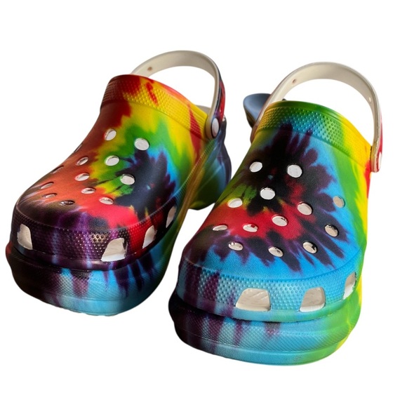 Crocs Classic Bae Tie Dye Rainbow Clogs Platform Sole Multicolor Women's Size 11 - Picture 8 of 12